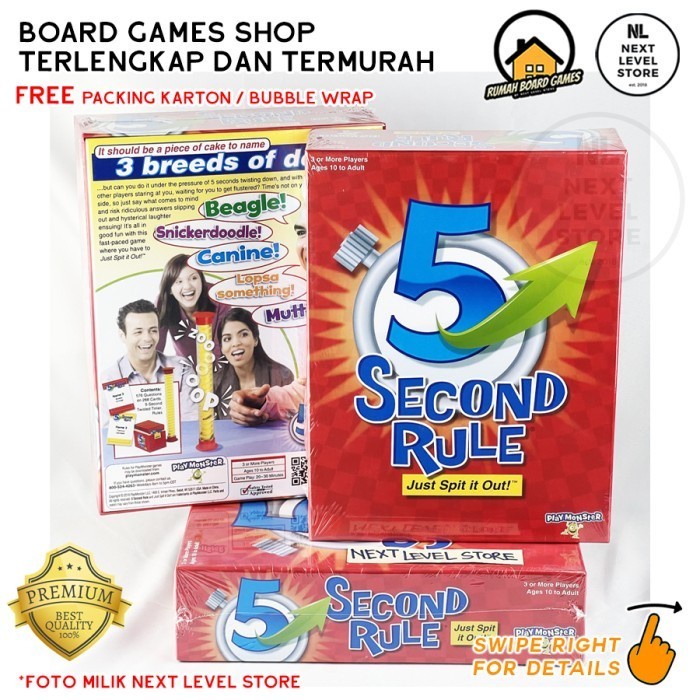 5 Second Rule Board Games Card Game Permainan Edukasi Keluarga - NEW