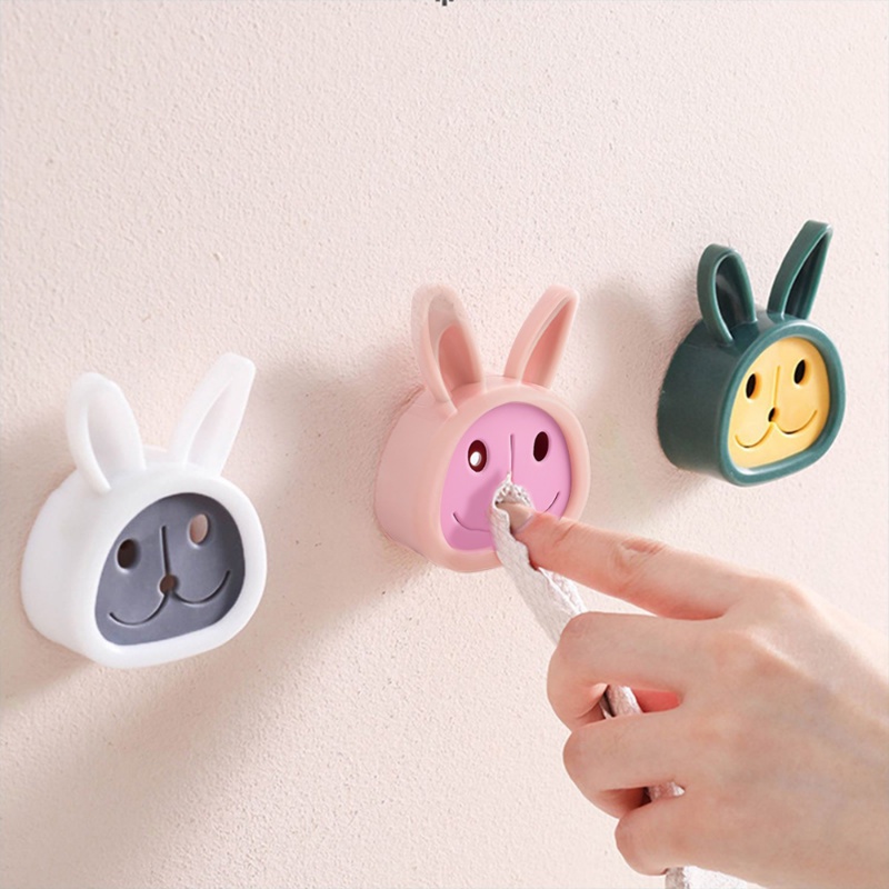 Cute Rabbit Towel Holder Sucker/Lap Kain Lap Hook/Rak Gantungan Penyimpanan Bebas Pukulan Organizer Kamar Mandi