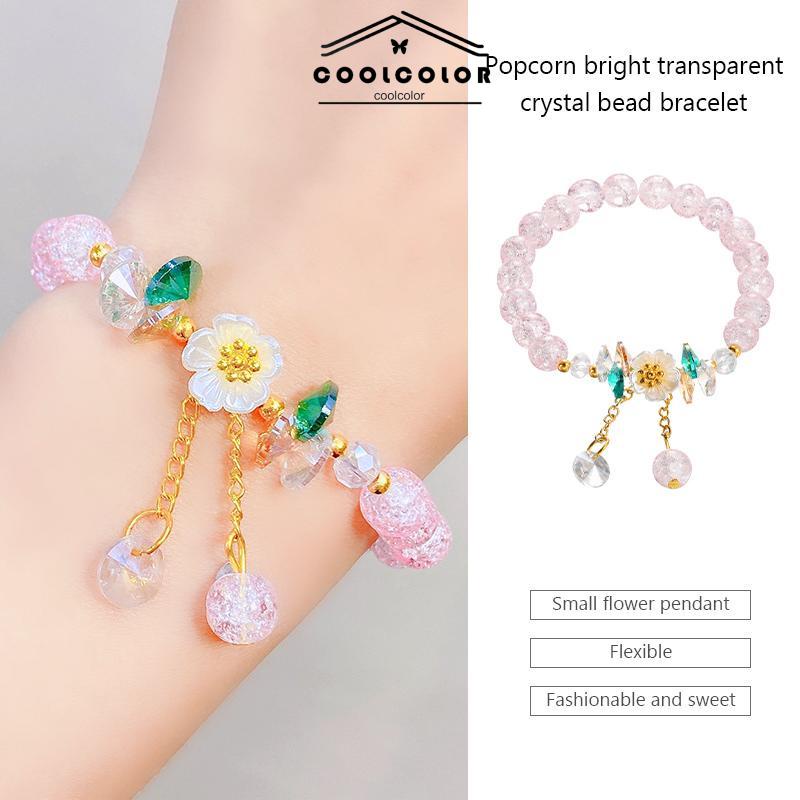 COD❤️ Korea Krystal Bunga Gelang Manik-Manik  Desain Gelang Colorful Aesthetic Elegan Untuk Anak Perempuan Dan Wanita- cl