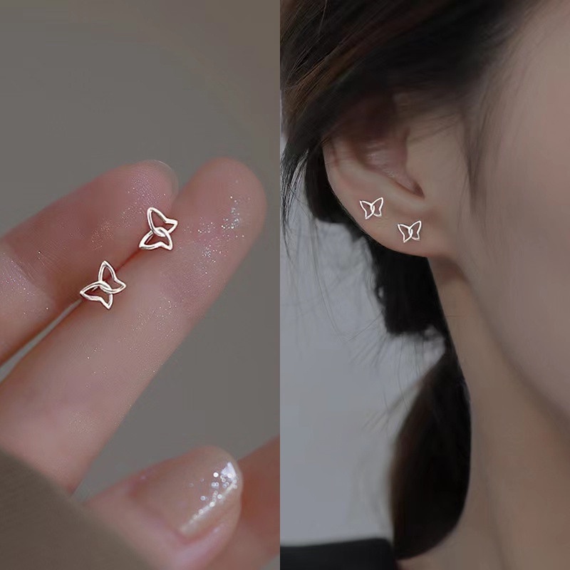 IFYOU Dodder Anting Kupu-Kupu Mutiara Vintage Silver Stud Earring Untuk Wanita Aksesoris Perhiasan Fashion