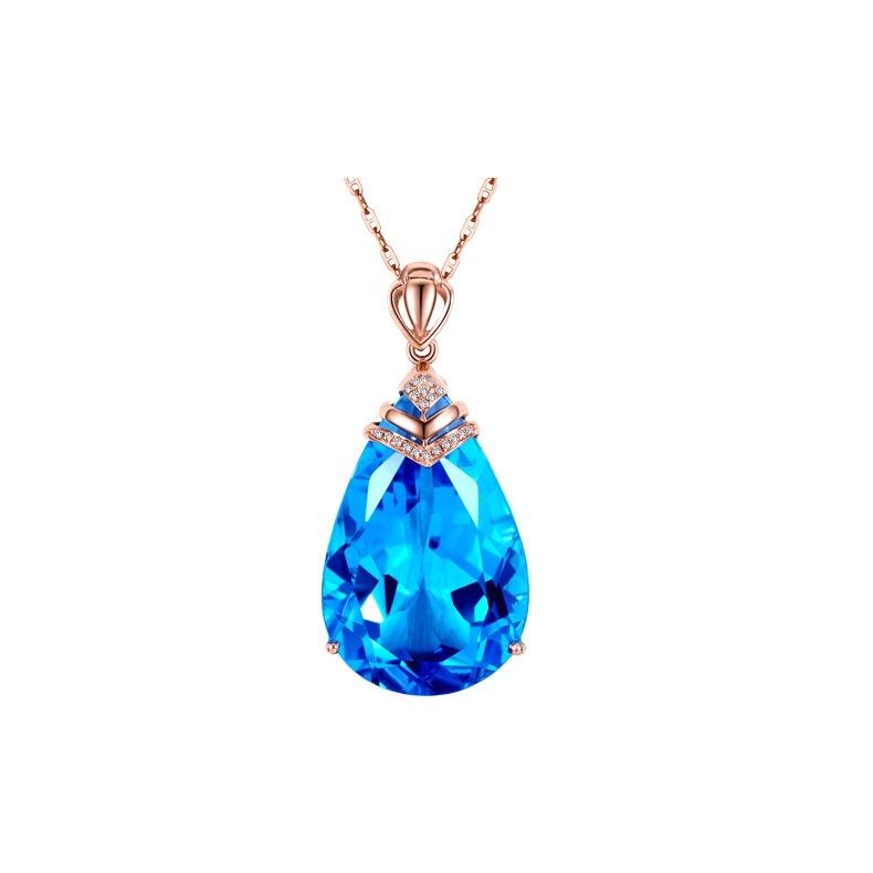 Goldkingdom Aksesoris Perhiasan Fashion Ready Stock Seri Harta Karun Warna-Warni Dengan Topaz Biru Laut Tetes Air Pear Liontin Untuk Wanita Berlapis Rose Gold Kalung