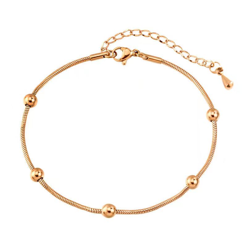 Temperamen Modis Sederhana Unik Tidak Luntur Adjustable Manik Bulat Gelang Kaki Baja Titanium Berlapis 18K Rose Gold