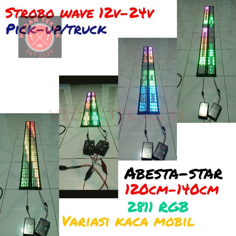 MEDANTEKNIK88 strobo rgb kaca wave mobil 30 mode 12v-24v 4 baris truck bus pickup