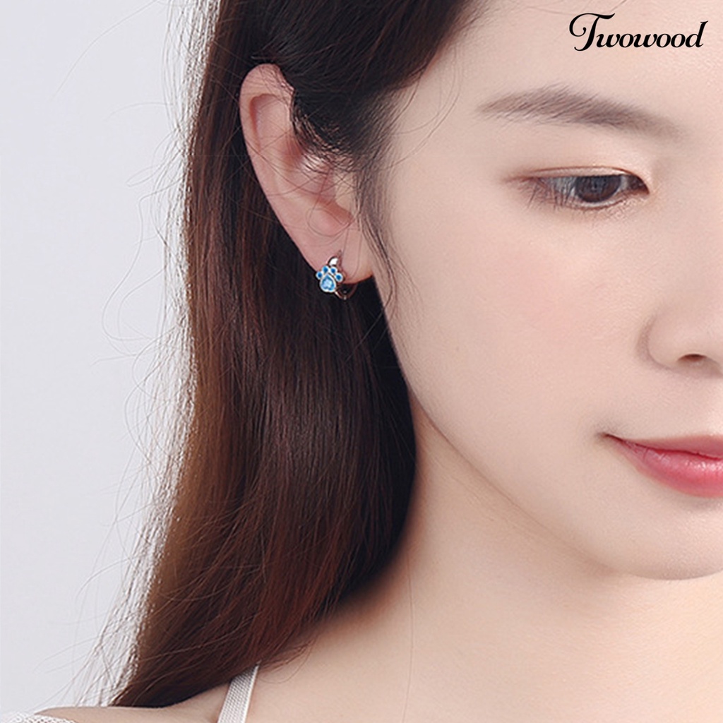 Twowood 1pasang Anting Hoop Dainty Dipoles Kecil Lucu Berkilau Berlian Imitasi Cakar Kucing Huggie Earrings Fashion Perhiasan