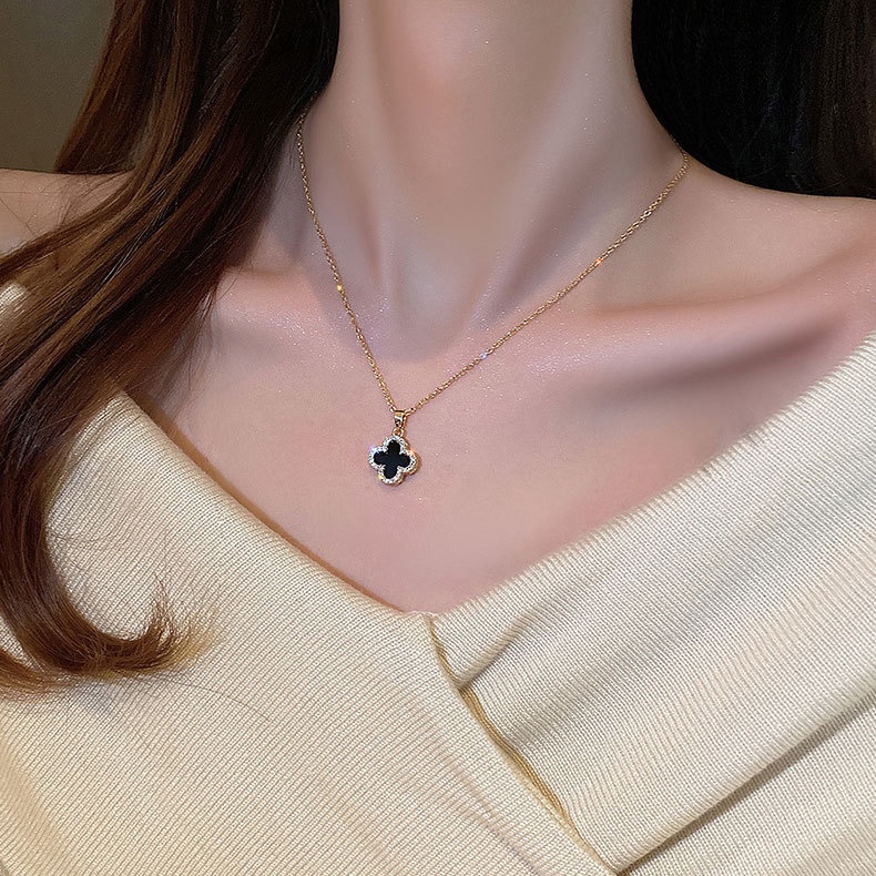 Retro Zirkon Clover Pendant Kalung Untuk Wanita Rantai Emas Salib Choker Perhiasan Aksesoris