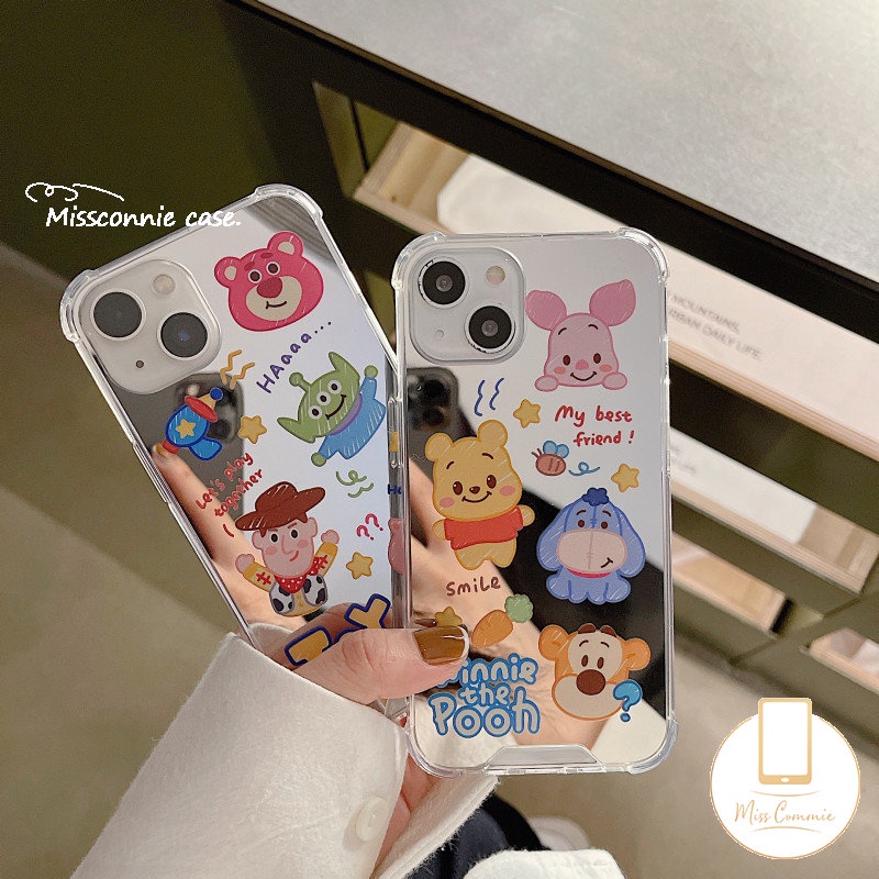 Case Cermin Make Up Kartun Disney Manyo Winnie The Pooh Kompatibel Untuk IPhone 7plus XR 8plus 11 12 13 Pro MAX 11 Pro Max7 8 Plus X XS MAX SE Toy Story Lucu Shockproof TPU Cover