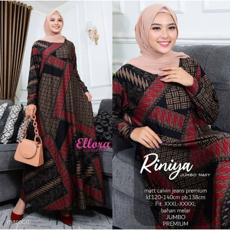 RINIYA Jumbo Maxy Batik - Gamis Calvin Jeans Terbaru Jumbo Bigsize Oversize LD100-110 XL-4L / R.25 -