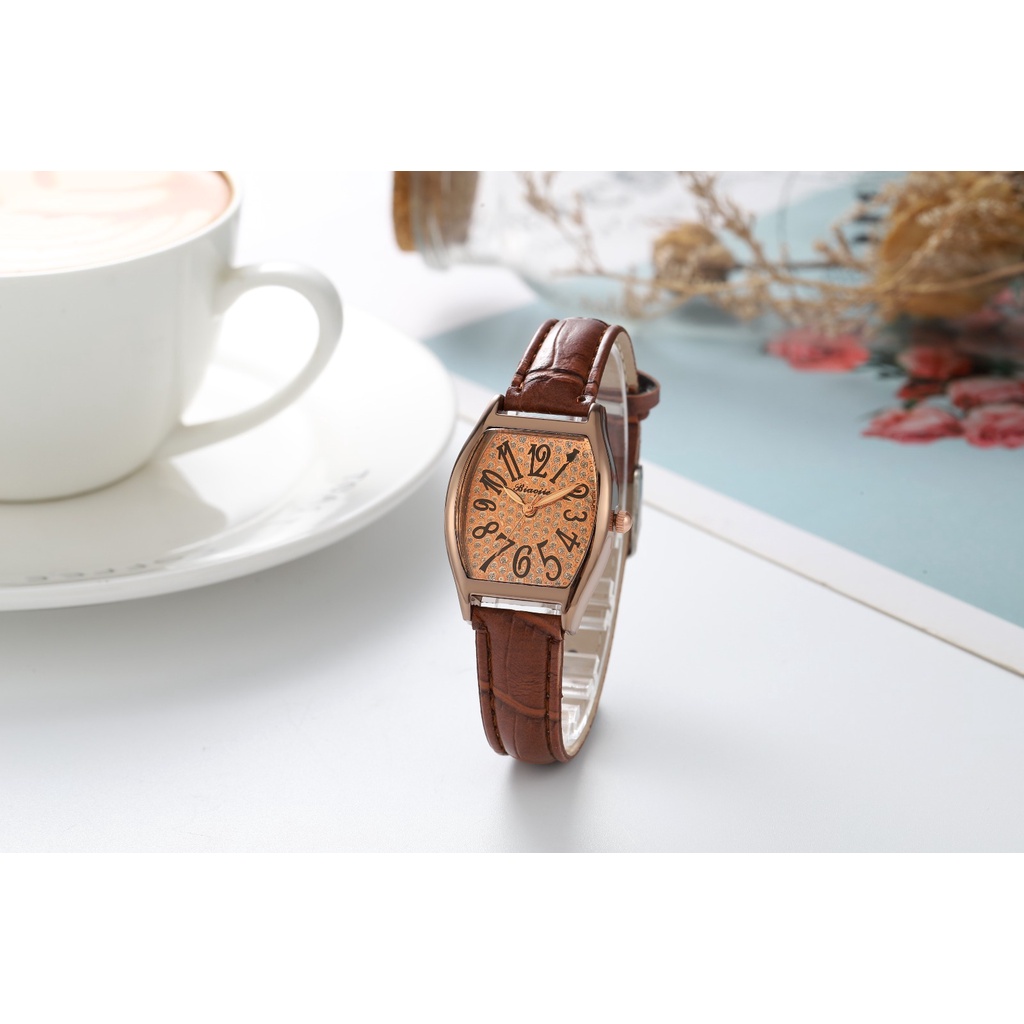 HBS 185 Jam Tangan Strap PU Analog Casual Gaya Retro Untuk Wanita Watch Korean Fashion