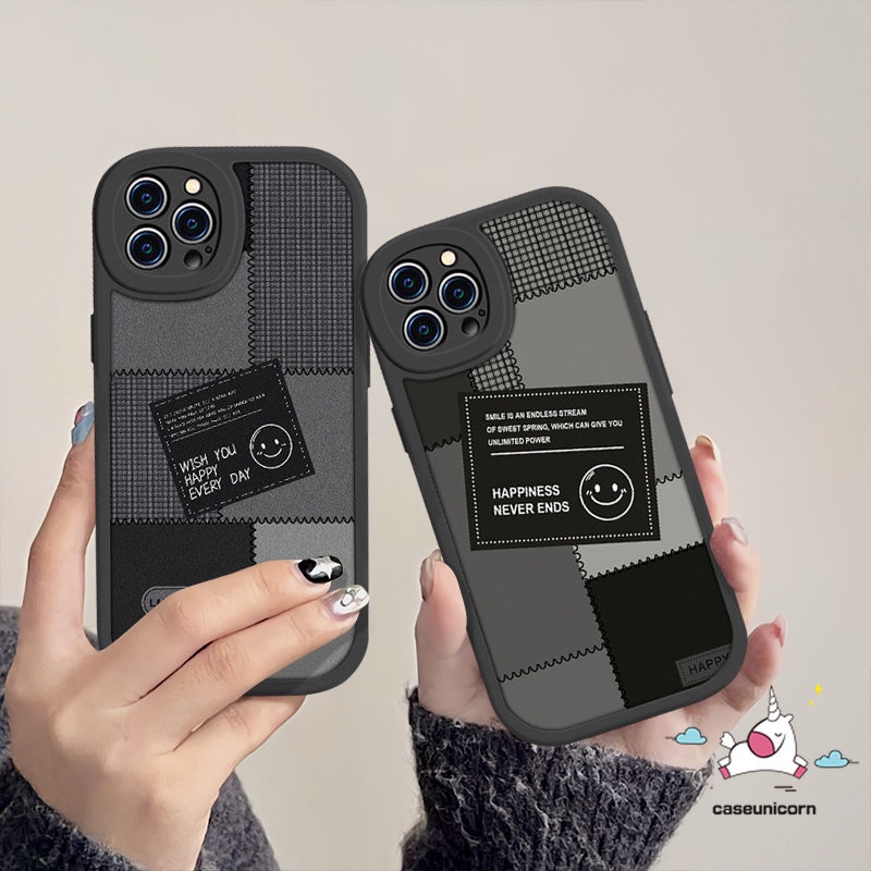 Untuk Vivo Y20 Y35 Y11 Y02 Y36 Y22 Y15s Y17 Y16 Y21 Y15 Y12 Y30 Y51 V23E V23 Y20i Y12i Y21s Y15A V25E Y33s Y31 Y91C Y22s V25 Y91 Y20s Smiley Label Hitam Jahitan Pasangan Soft Case