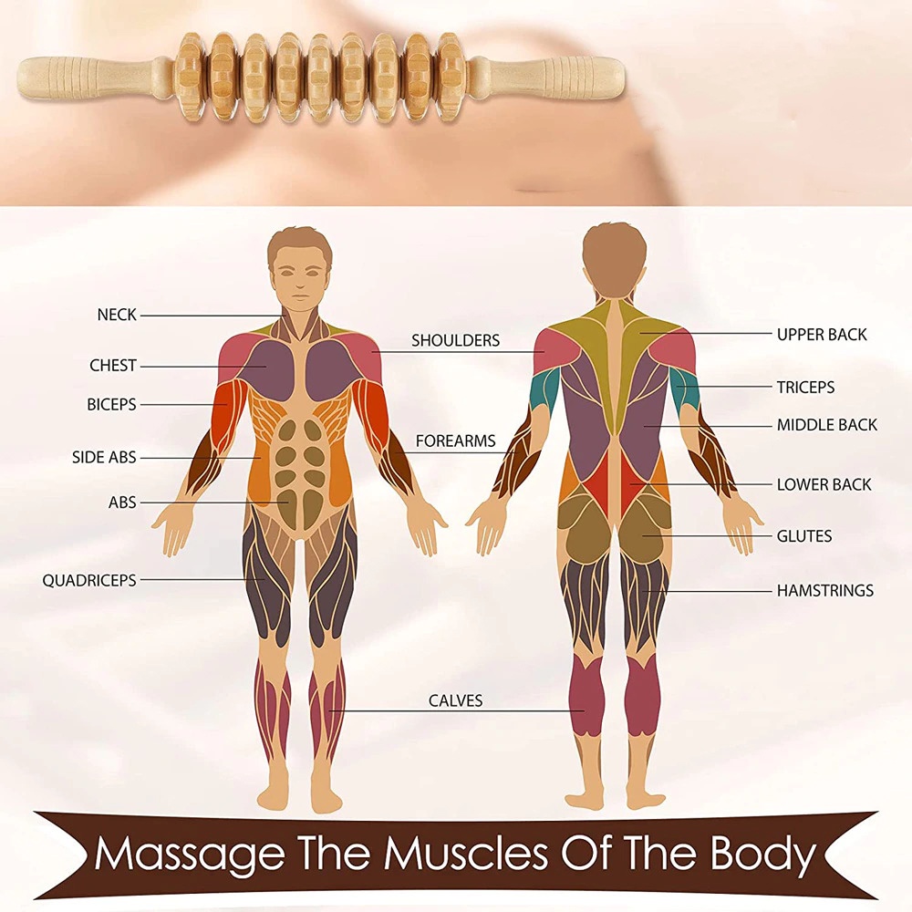 Pijat Badan Wooden Roller Massager terapi kesehatan - Brown