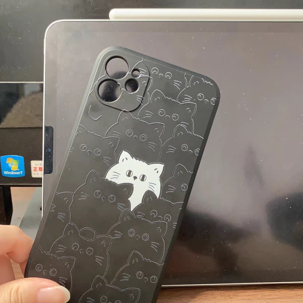 IPHONE Ins Pola Kucing Cocok Untuk Iphone14 14pro 14plus 13 13pro 13prm iPhone12 7Plus 8Plus Xr XS 13 Pro Max Empat Sudut Casing Ponsel Tahan Guncangan