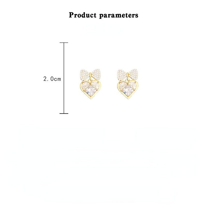 Love Earrings Fashion Zircon Heart-shaped Earrings Versatile Bow Pearl Earrings