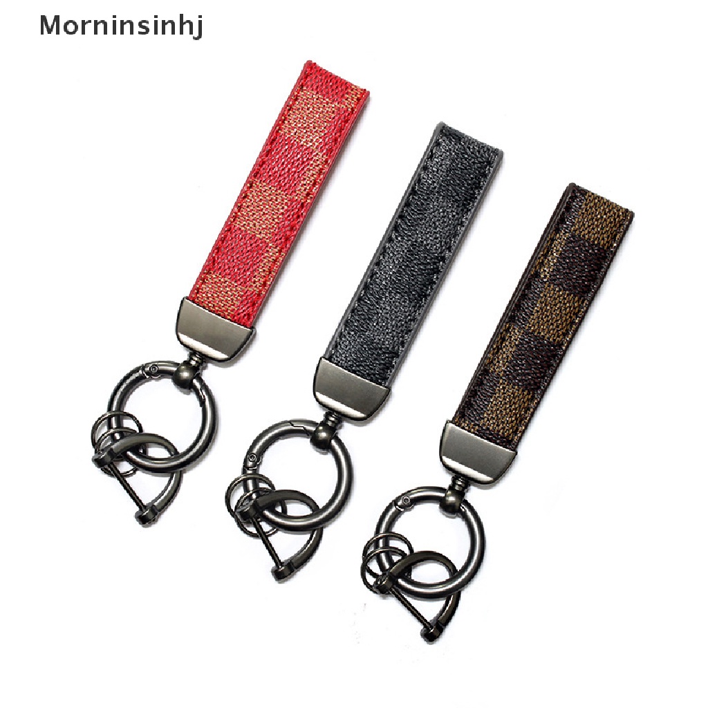 Mornin Kulit Asli Lanyard Gantungan Kunci Pria Wanita Motif Kotak Gunmetal Buckle id