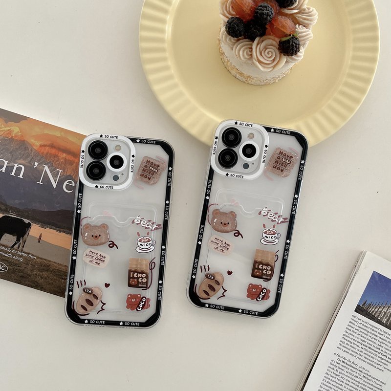 3D Sweet Bread Bear Doll Soft Case HP iP iPhone 11 12 13 14 Pro Max 7 8 + Plus SE 2020 X XR SE 2020 XS Max FTD Clear Card Bag Casing Apple