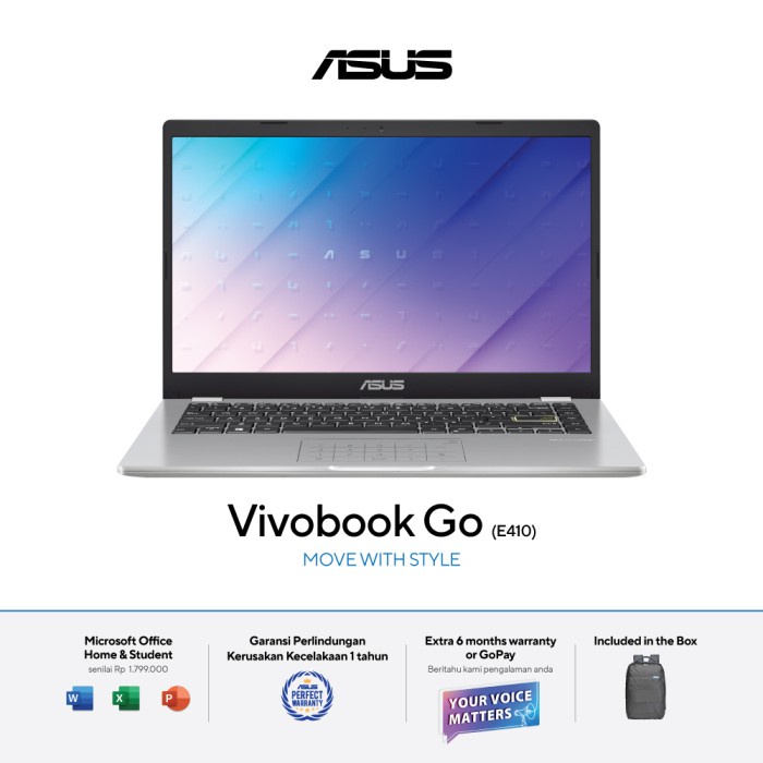 LAPTOP ASUS E410KAO-VIPS622/N-6000/4GB/SSD 256G/WIN11+OHS/NUMPAD/RESMI