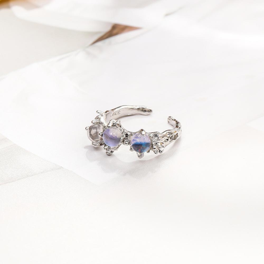 Timekey Fashion Moonlight Batu Hias Cincin Pembukaan Adjustable Alloy Ring Niche Cincin Sederhana Wanita Perhiasan Aksesori A7U1