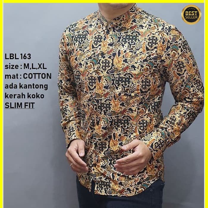 KEMEJA PRIA BATIK LENGAN PANJANG HEM BAHAN KATUN HALUS 40S LBL163 MEWAH PREMIUM BAJU ELEGANT SIZE M L XL SKU MS JAKARTA