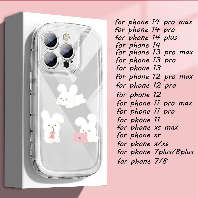 IPHONE Casing Ponsel Lucu Shockproof Kompatibel Untuk Iphone13 11 14 12 Pro XS Max X Xr7 +8 Plus Kelinci Lucu Lembut Transparan Casing TPU Silicone Cover