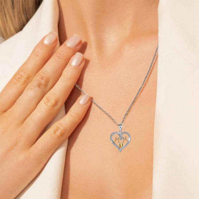 Fashion Surat Ibu Bentuk Hati Hias Kristal Liontin Kalung Hadiah Hari Ibu Perhiasan Berkualitas Tinggi