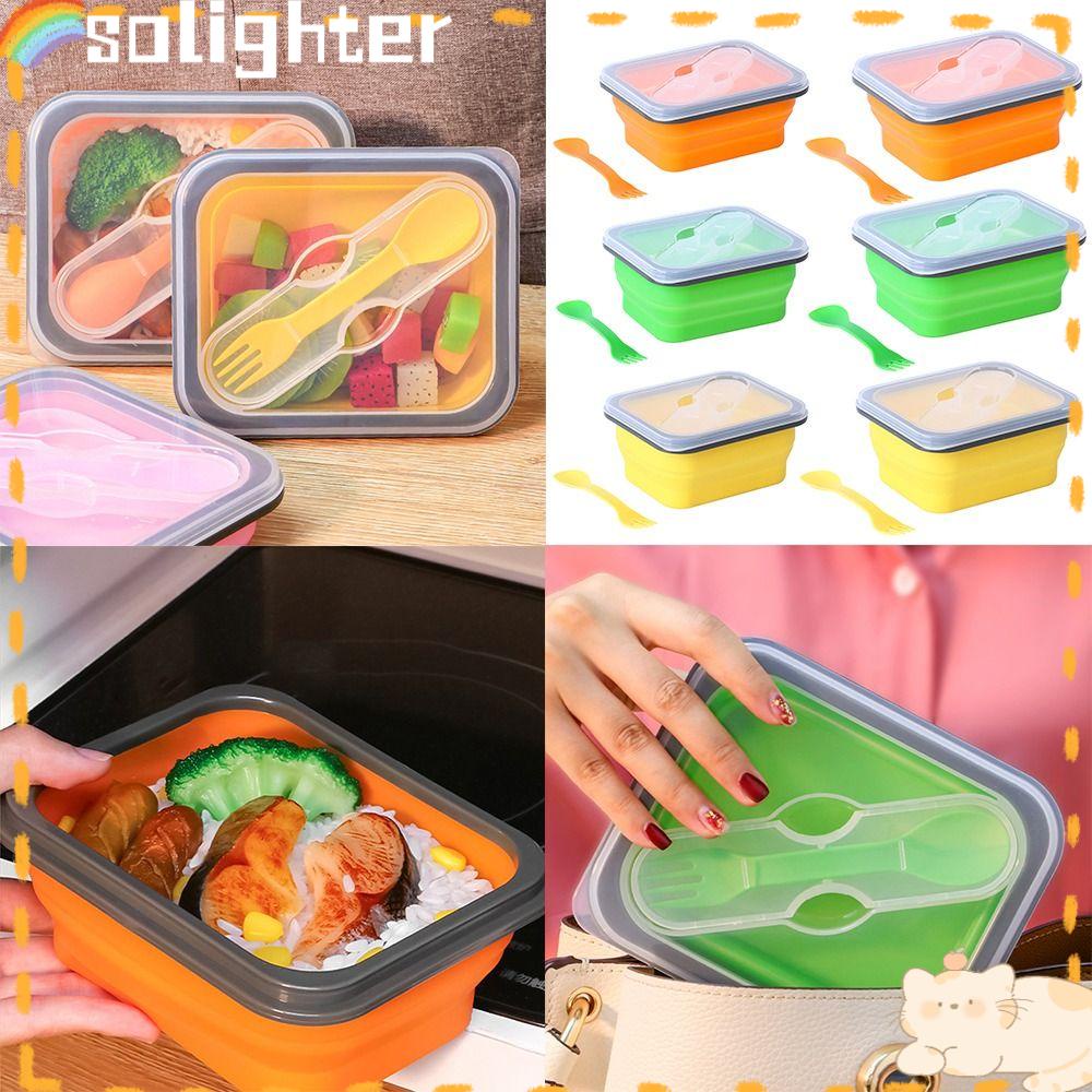 SOLIGHTER Folding Bento Box Portable Rectangle Grid for Students Office Workers Leakproof Food Containers