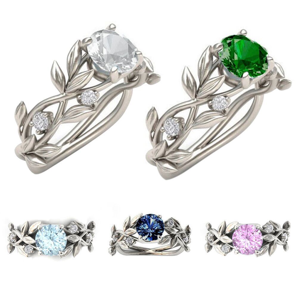 Goldkingdom Aksesoris Perhiasan Fashion Ready Stockwish Princess Olive Leaf Engagement Ring Set In Blue Diamond