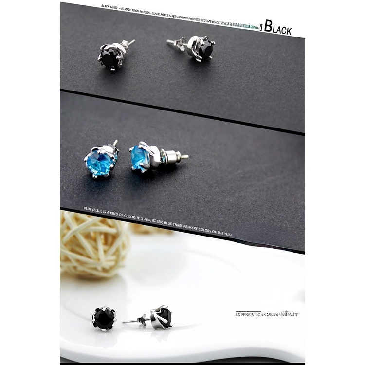 Goldkingdom Fashion Perhiasan Aksesoris Ready Stock Korea Fashion Cakar Naga Anting Batu Akik Hitam Pasang Anting Pria Populer Perhiasan Perak