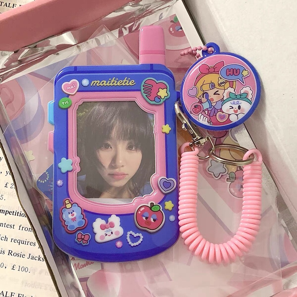 Lucu Biru Retro Bentuk Ponsel Card Holder Kpop Idol Photocard Kampus Bus Card Pelindung Display Lengan Kawaii Stationery