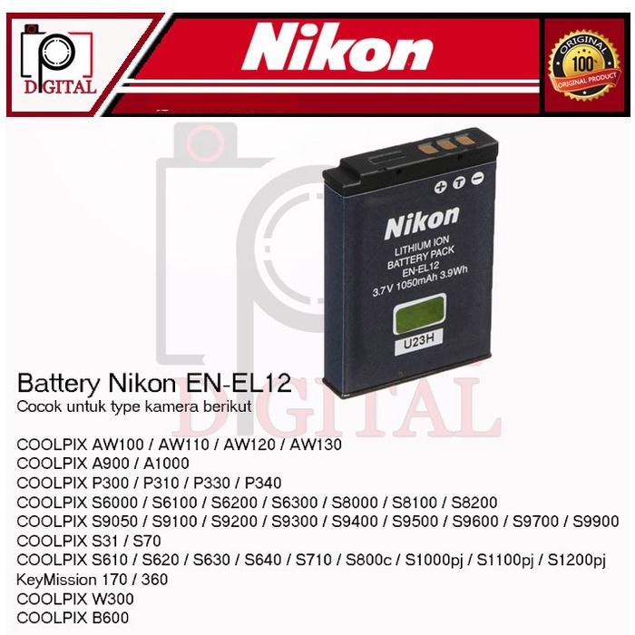 Battery Nikon EN-EL12 / Baterei / Baterai ENEL12 / EN EL 12/ ENEL12