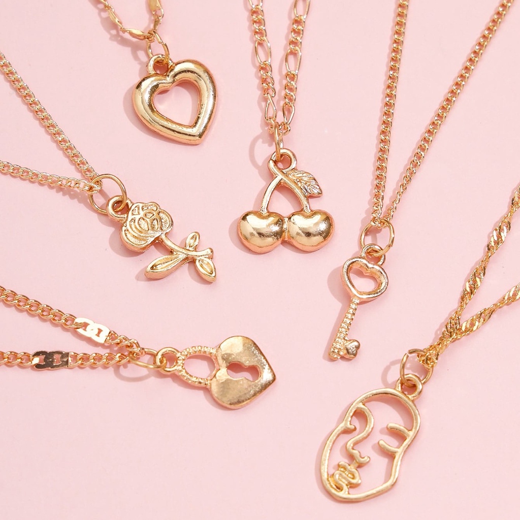Ins Tren Kepribadian Fashion Potongan Sederhana Cinta Temperamen Kalung Set Kombinasi Set Enam Potong