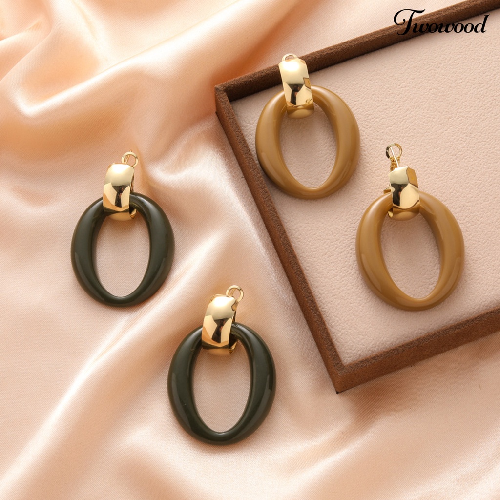 Twowood 1pasang Anting Hoop Retro Berbentuk O Minimalis Hypoallergenic Keren Geometris Akrilik Lingkaran Anting Perhiasan Fashion