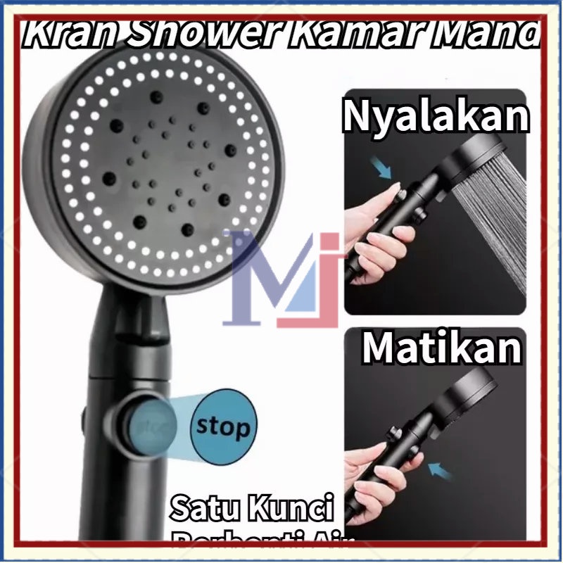 【COD】Hand Shower Hitam /Kepala Shower 5 Mode Adjustable Tekanan Tinggi / Shower Kamar Mandi Hitam / Kran Shower Kamar Mandi