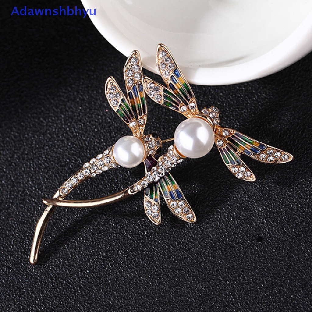 Adhyu Fashion women crystal pearl animal dragonfly enamel brooch pin custome jewelry ID