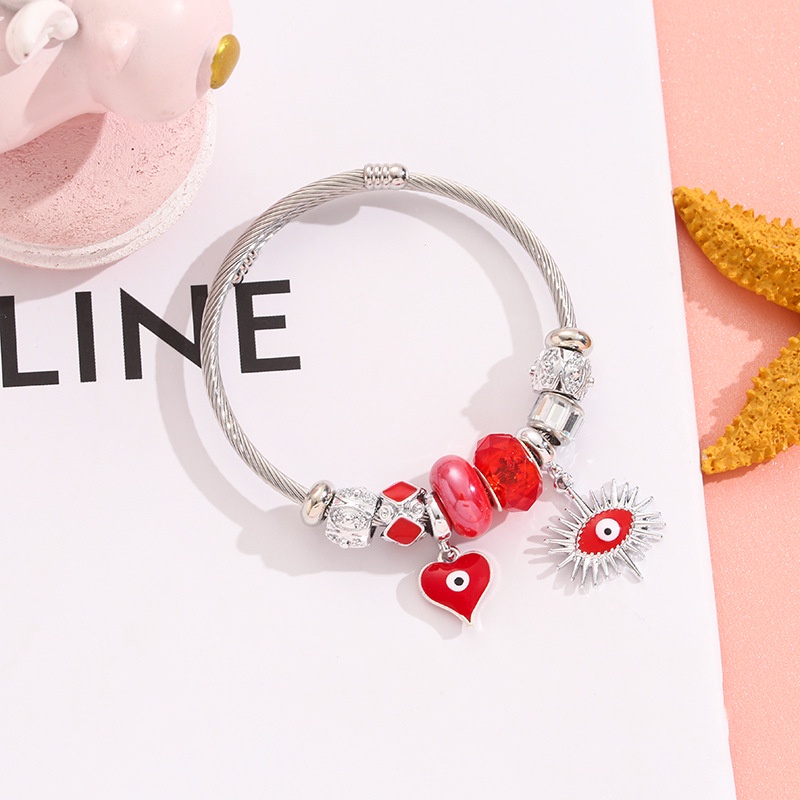 XiaoboACC DIY Stainless Steel Anti-Alergi Evil's Eye Liontin Terbuka Adjustable Charm Gelang