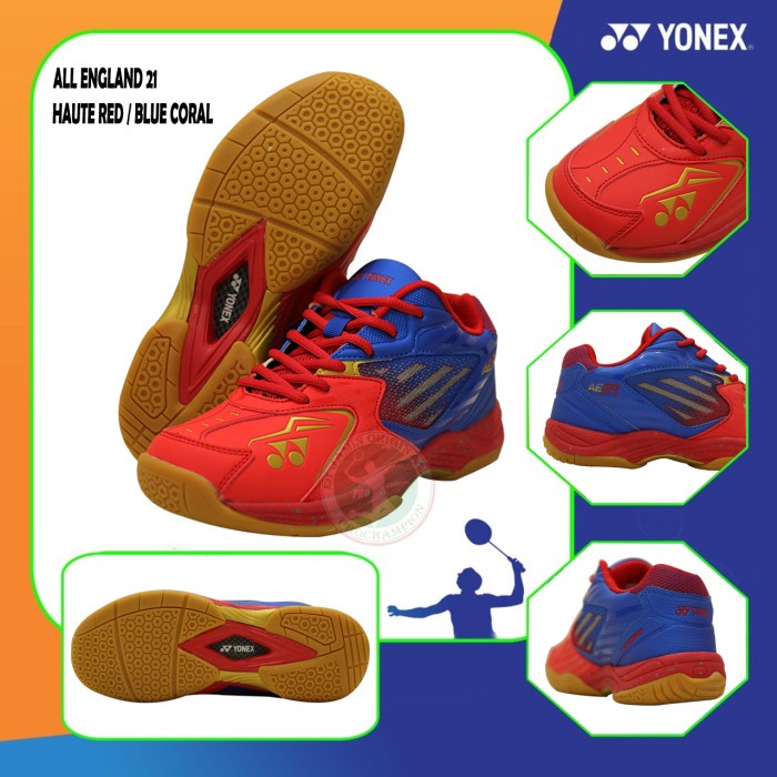 {MentariStore} YONEX ALL ENGLAND 21 / AE 21 SEPATU BADMINTON ORIGINAL - HEAT RED BLUE C 41 Murah