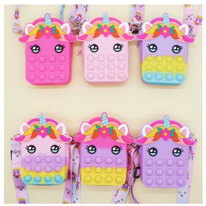 Tas Jelly Pop it Selempang Anak Perempuan Sling Bag Rubber Motif Unicorn