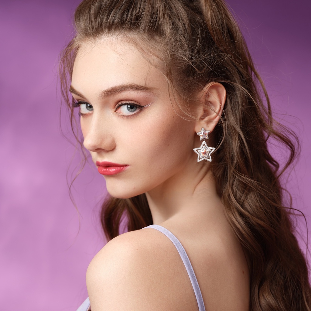 Goldkingdom Aksesoris Perhiasan Fashion Ready Stock Aurora Seri Aurora Bintang Merah Muda Peri Angin Cahaya Mewah Super Peri Kecil Dupa Angin Bintang Berujung Lima Anting Perempuan