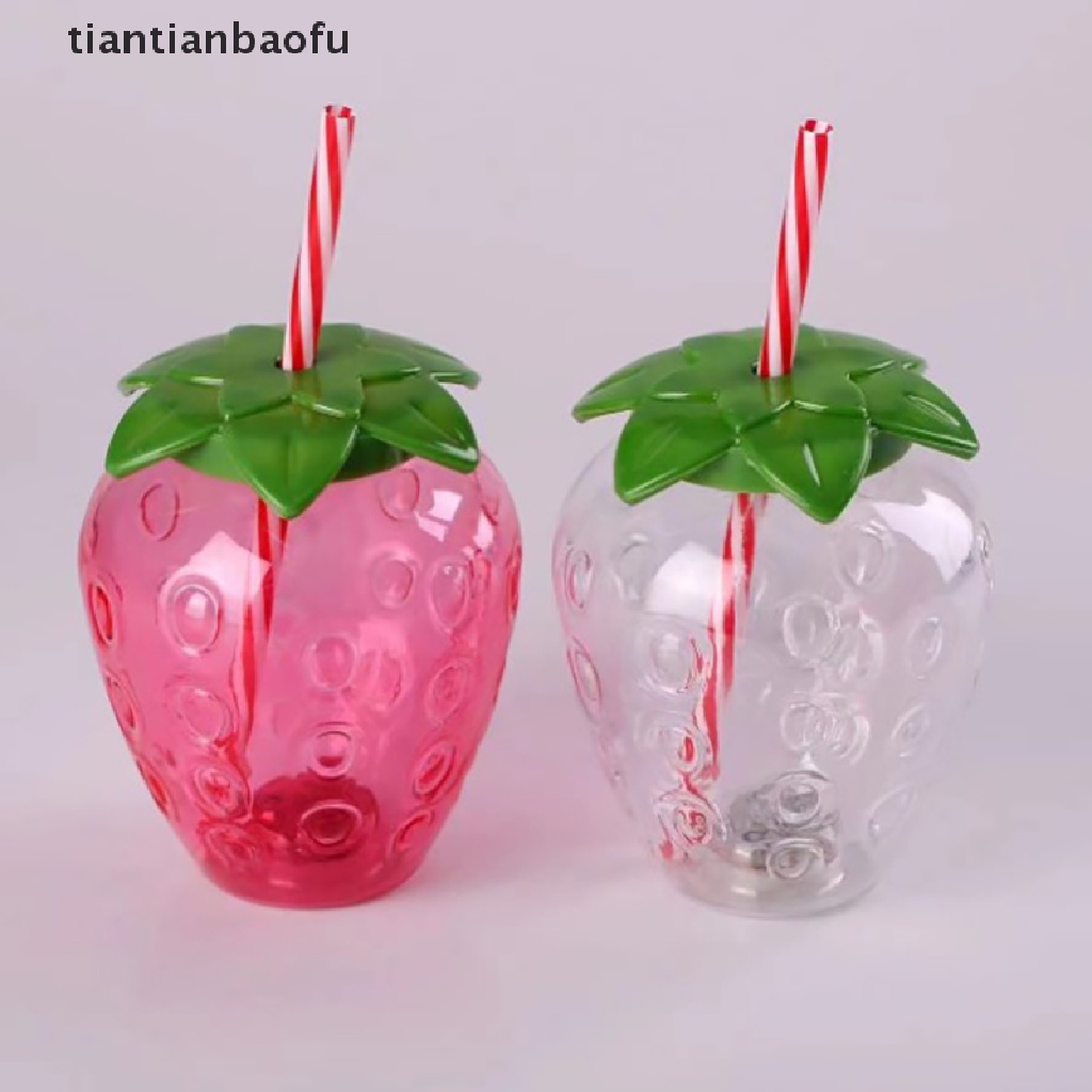 [tiantianbaofu] Spring Strawberry Straw Botol Air portable Nanas Gelas Plastik Untuk Musim Semi Pernikahan Baby Shower Pesta Ulang Tahun Desktop Decor Butik