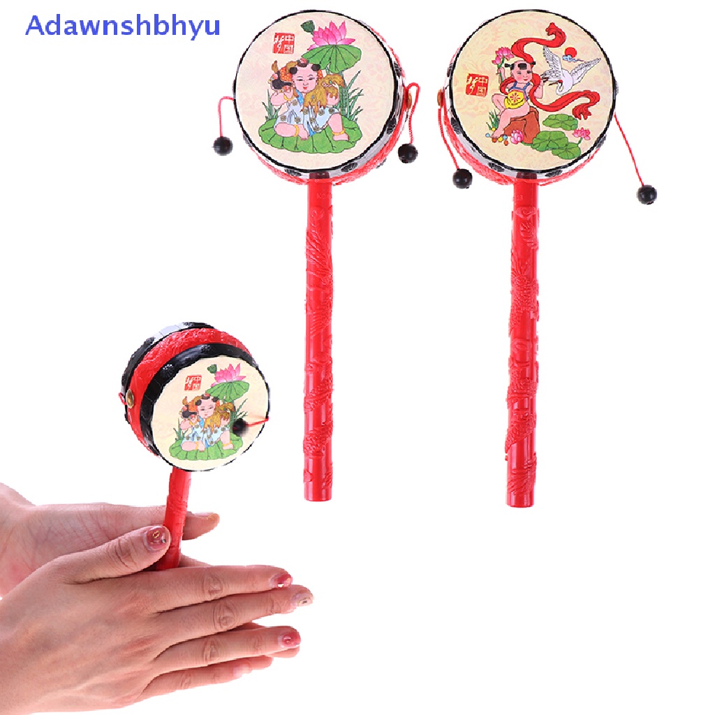 Adhyu 1Pc Mainan spin Tradisional China rattle drum Anak Kartun Bel Tangan Untuk Bayi ID