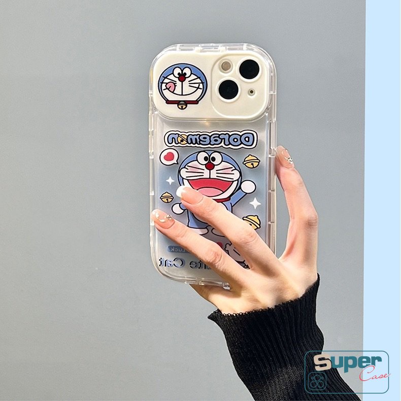 IPHONE Kucing Lucu Kartun Doraemon Kepribadian Flip Make Up Mirror Case Kompatibel Untuk Iphone11 13 14 12 Pro MAX XR 78 14 Plus XS X MAX SE 2020 Lembut TPU Shockproof Phone Cover Casing