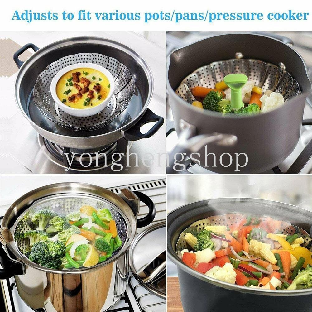 Kreatif Stainless Steel Steamer Lotus Berbentuk Teleskopik Steamer Pangsit Mengukus Rak Tray Sayur Buah Keranjang Dapur Peralatan Masak Multifungsi