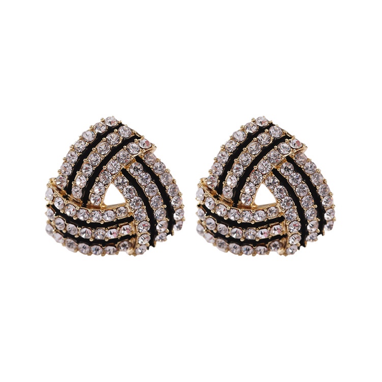 S925 Jarum Perak Gaya Baru Korea Segitiga Berlian Anting Temperamen Hitam Gaya Keren Anting-Anting Geometris Anting-Anting Wanita