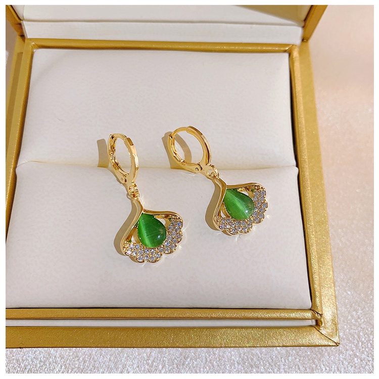 Anting Tiktok Opal Ginkgo Anting Daun Desain Segar Ear Clip Eardrop Anting Anggun Baru