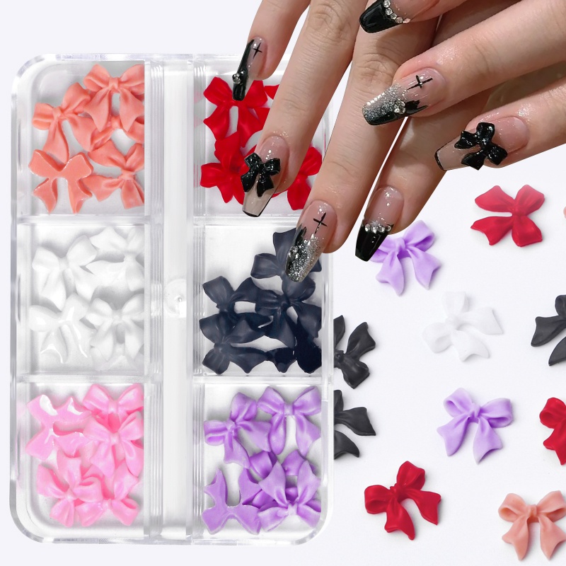 6kisi/kotak Ikatan Simpul Pesona Kuku Flatback Nail Art Perhiasan Butterfly Flower Beads Nail Rhinestones 3D Kuku Manicure Aksesoris