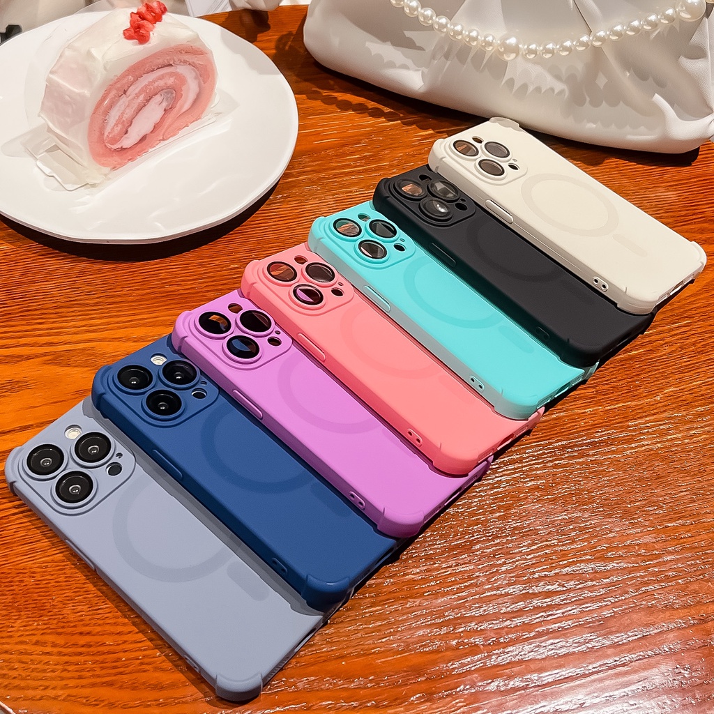 IPHONE Soft Cover Anti-Tabrakan Warna Solid Cocok Untuk Casing Pelindung Magnet Film Lensa Iphone14 13 12 Pro Max 14plus