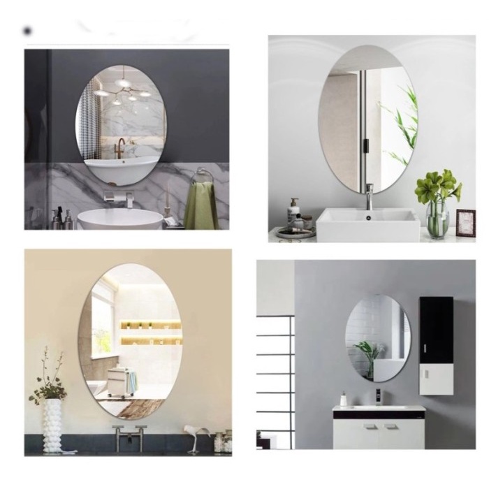 STIKER CERMIN OVAL 3D DINDING Kaca Wallpaper Mirror Stiker Cermin Oval