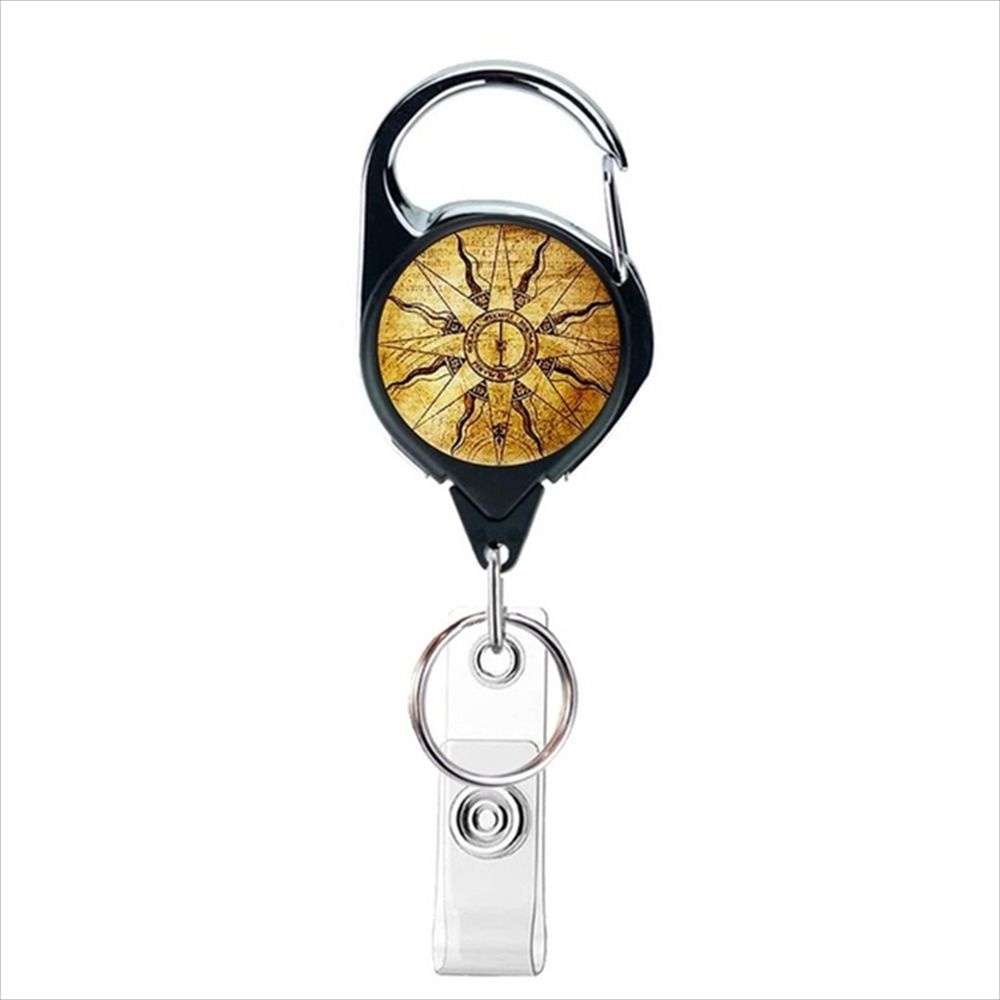 [Elegan] Badge Reel Gantungan Kunci Kompas Map Mudah Tarik Keyring Name Tag Holder Kantor Lanyard Klip Kerja Card Clip