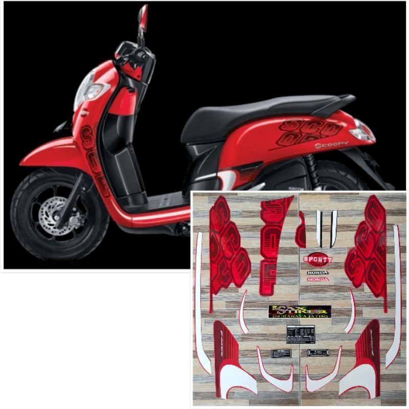 striping original Honda Scoopy sporty merah red tahun 2017