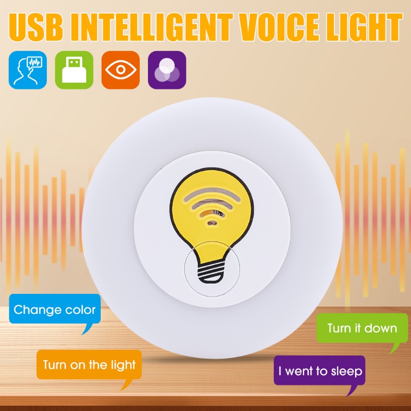 Multi-fungsi Kamar Tidur Lucu Mini LED Suara Cerdas Lampu Malam USB Charging Lamp Bentuk Bulat Pelindung Mata Membaca Lampu Hias