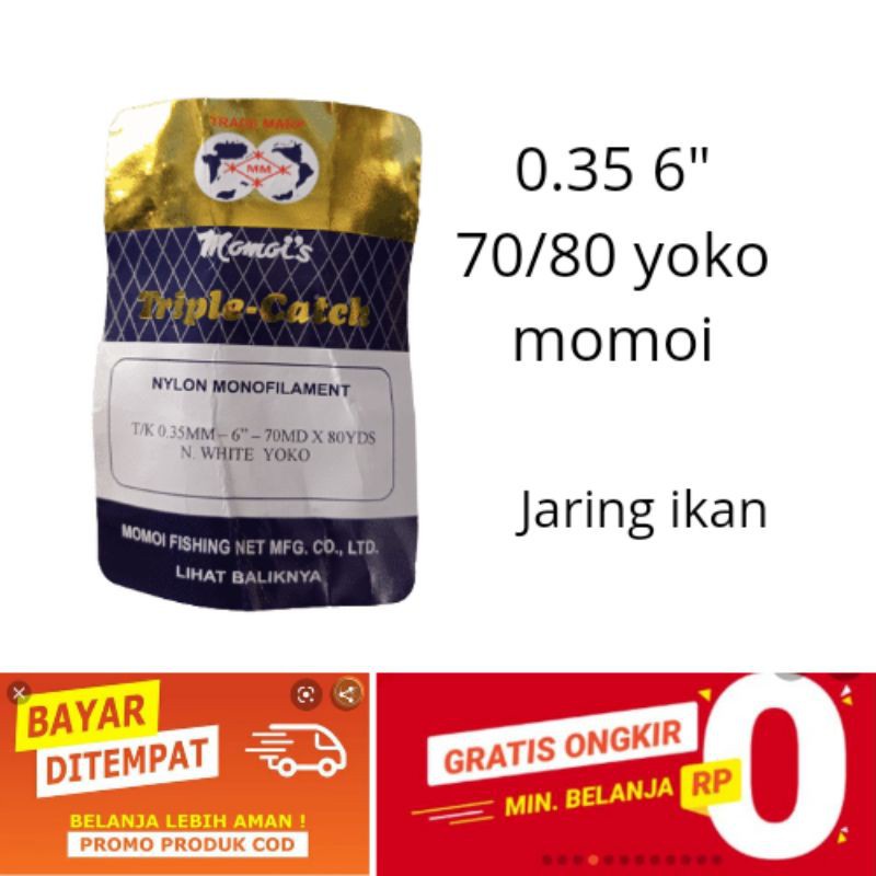 Jaring ikan 0.35 6" 70/80 yoko momoi Jaring kwakitas terbaik anti geser jaring ikan senar nelayan JA