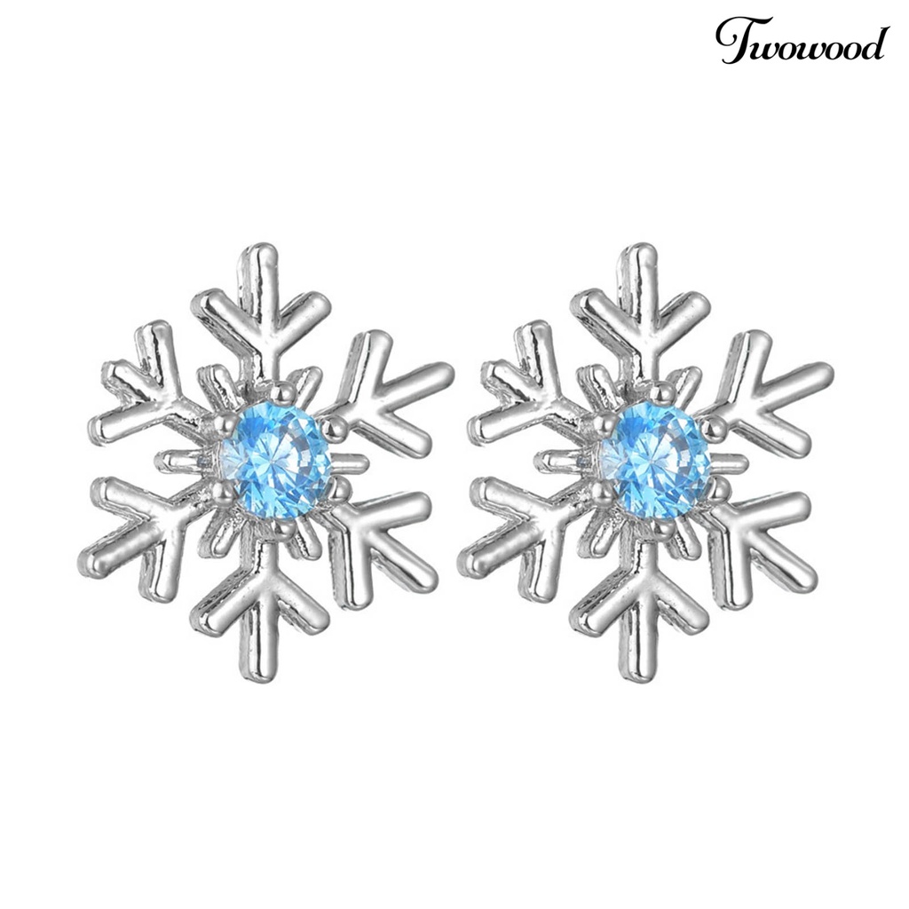 Twowood 1pasang Ear Studs Elegan Geometris Berlian Imitasi Mengkilap Hias Berkilau Berdandan Hadiah Natal Wanita Snowflake Stud Earrings Perhiasan Pakaian Sehari-Hari